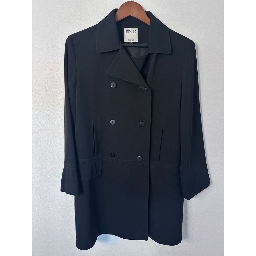 Hilary Radley Pea Coat 6 Black Double Breasted Lightweight Oversized Jacket